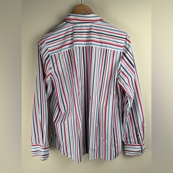 Foxcroft Women's Red White & Blue Striped Button Up Shirt Size 10 USA Patriotic - Picture 2 of 9
